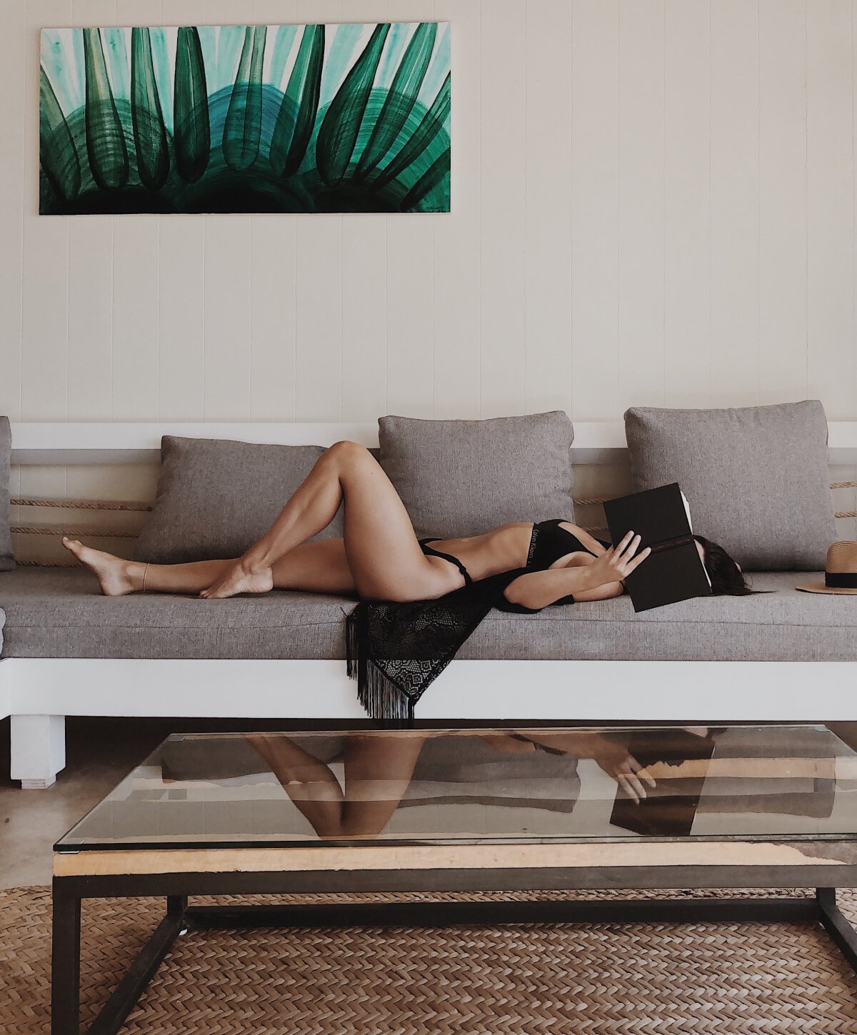Atlanta fat transfer Model on couch